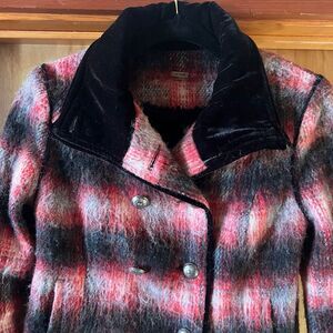 Free People Double Breasted Short Sweater Jacket RED Black Size S EUC‎
